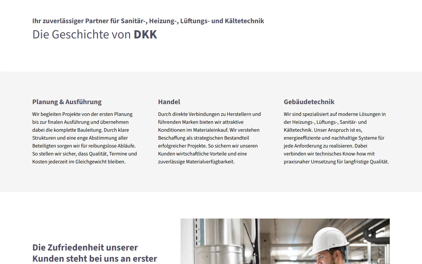 Website von DKK Gebäudetechnik GmbH – Desktopansicht: Planung & Ausführung