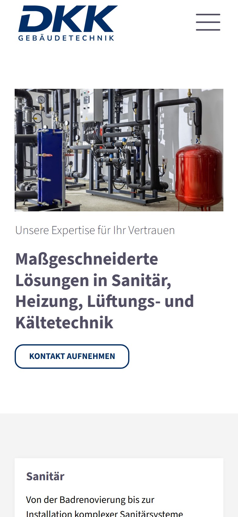 Website von DKK Gebäudetechnik GmbH – Handyansicht: Leistungen