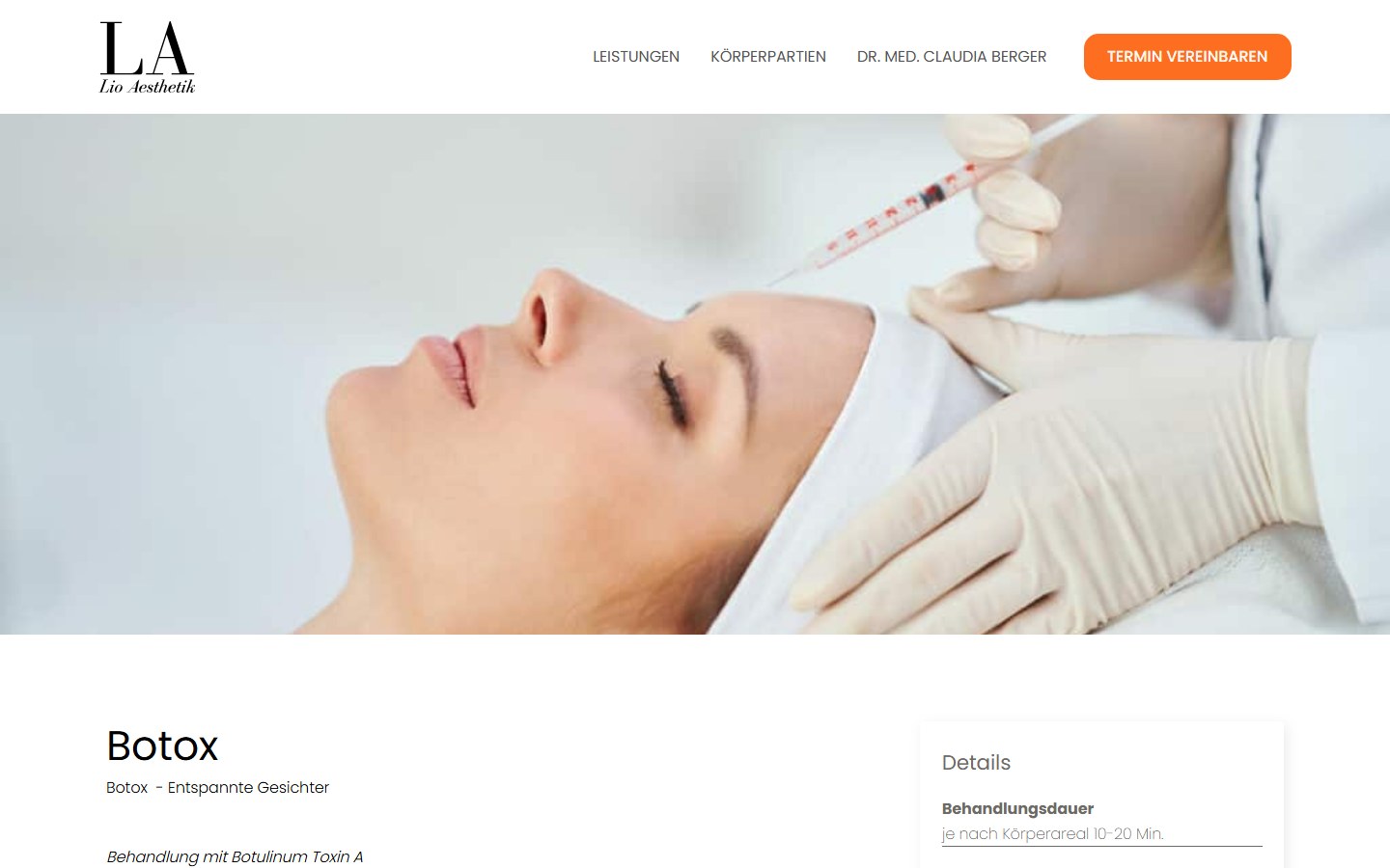 Website von Dr. med. Claudia Berger – Desktopansicht: Botox