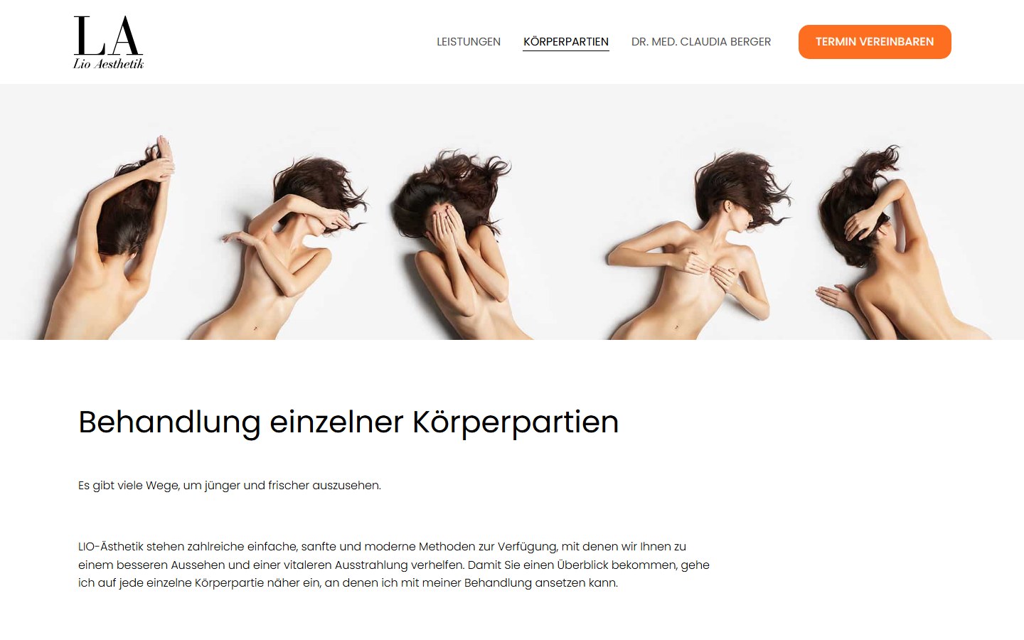 Website von Dr. med. Claudia Berger – Desktopansicht: Körperpartien