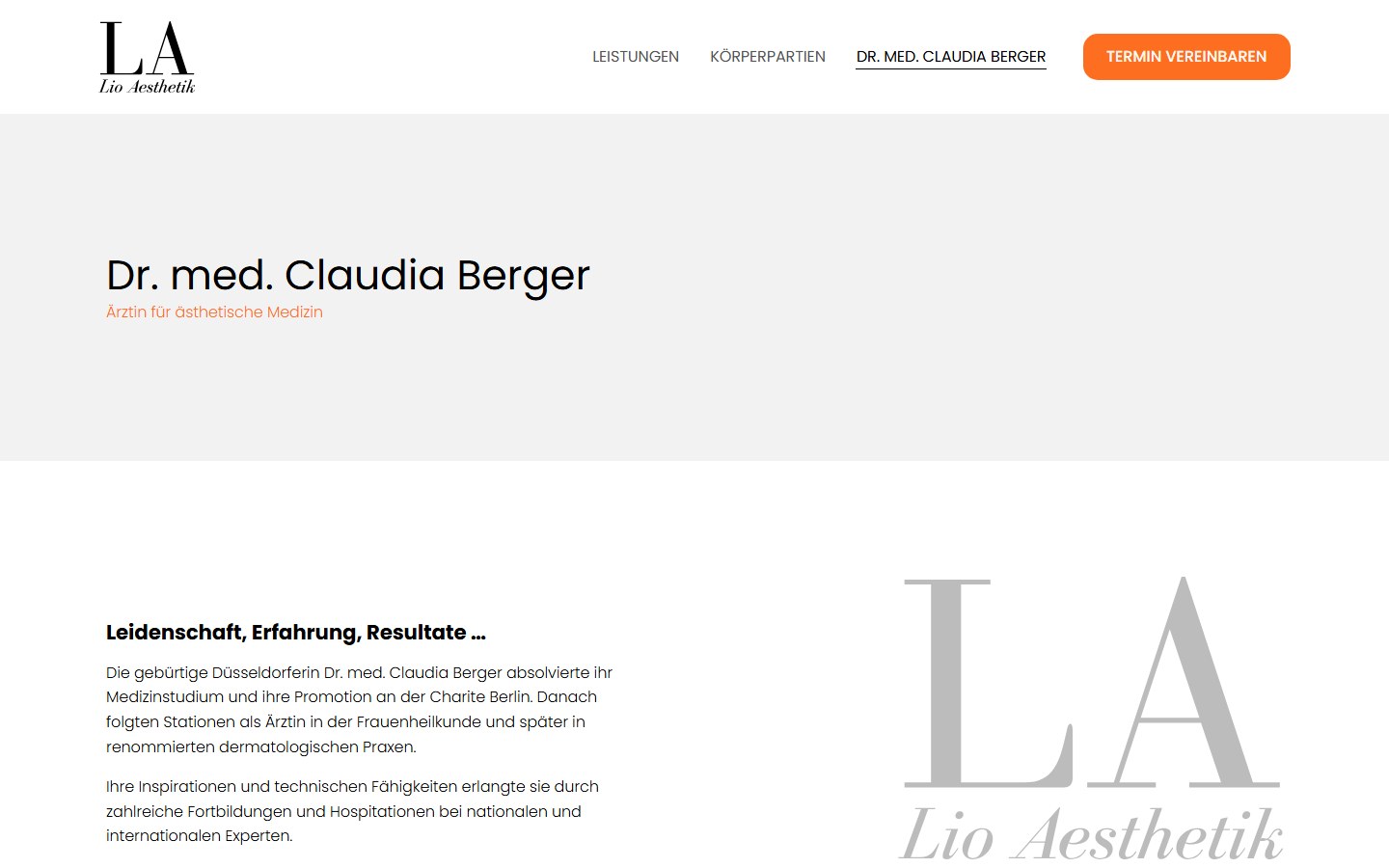 Website von Dr. med. Claudia Berger – Desktopansicht