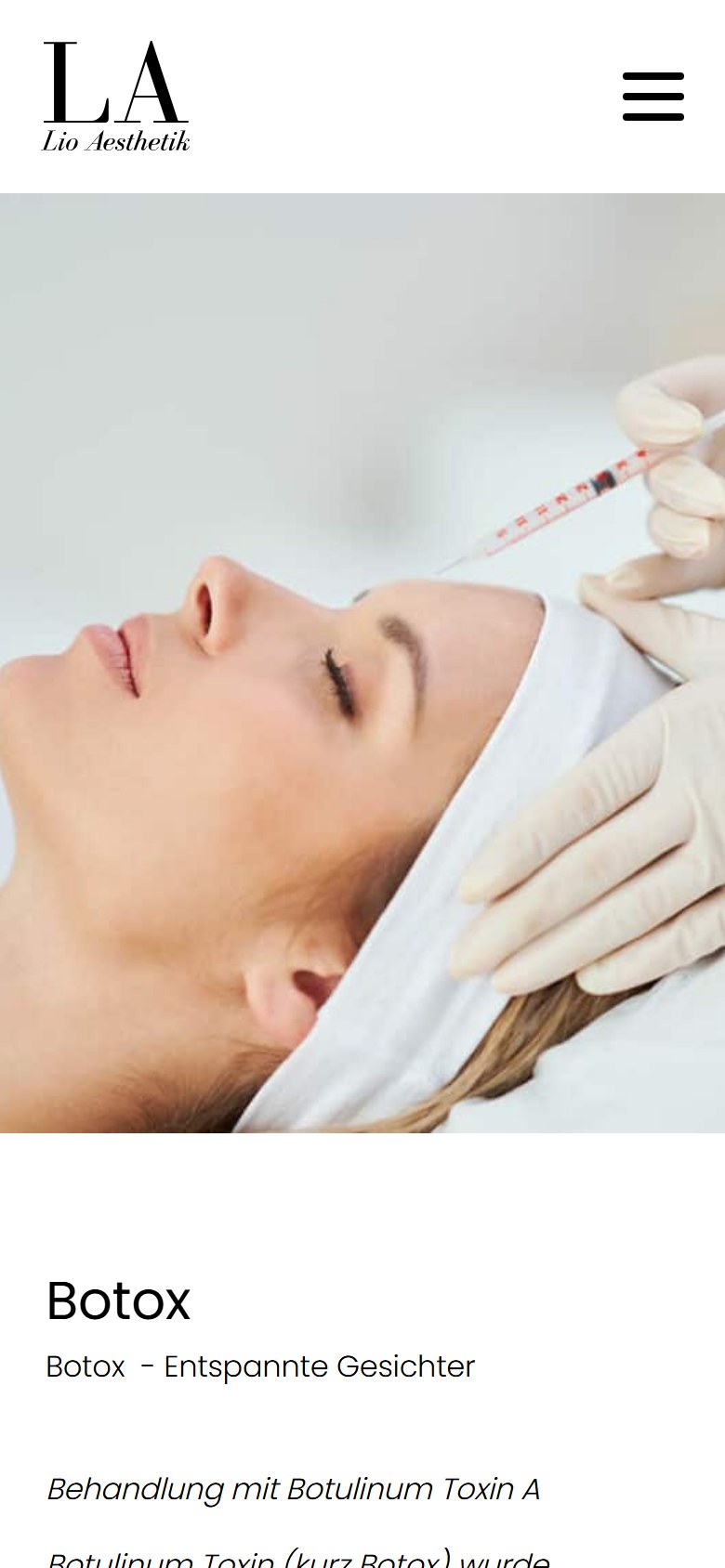 Website von Dr. med. Claudia Berger – Handyansicht: Botox