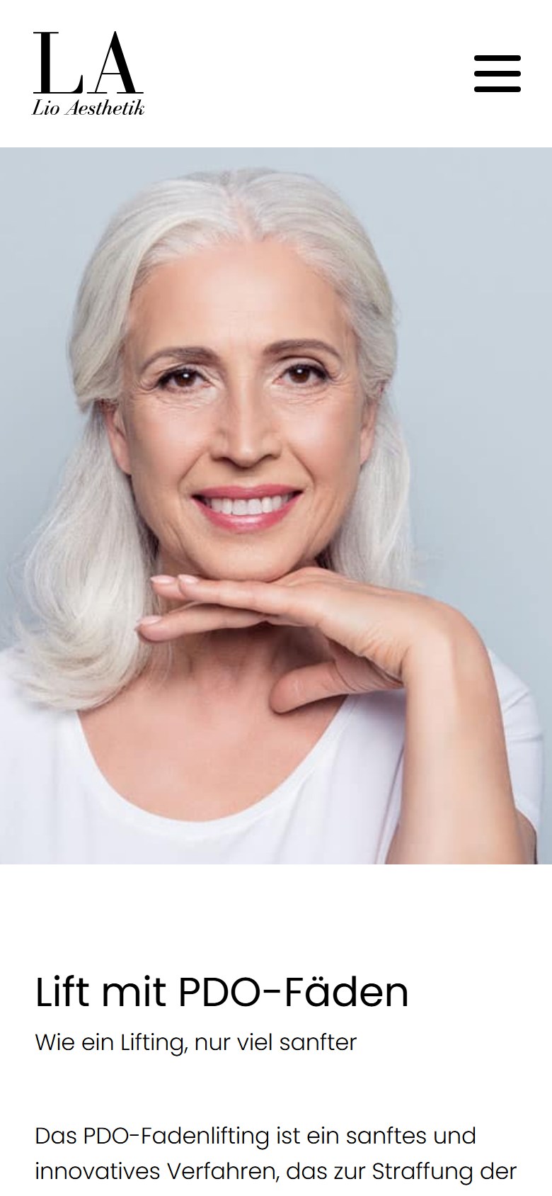 Website von Dr. med. Claudia Berger – Handyansicht: Lift mit PDO-Fäden