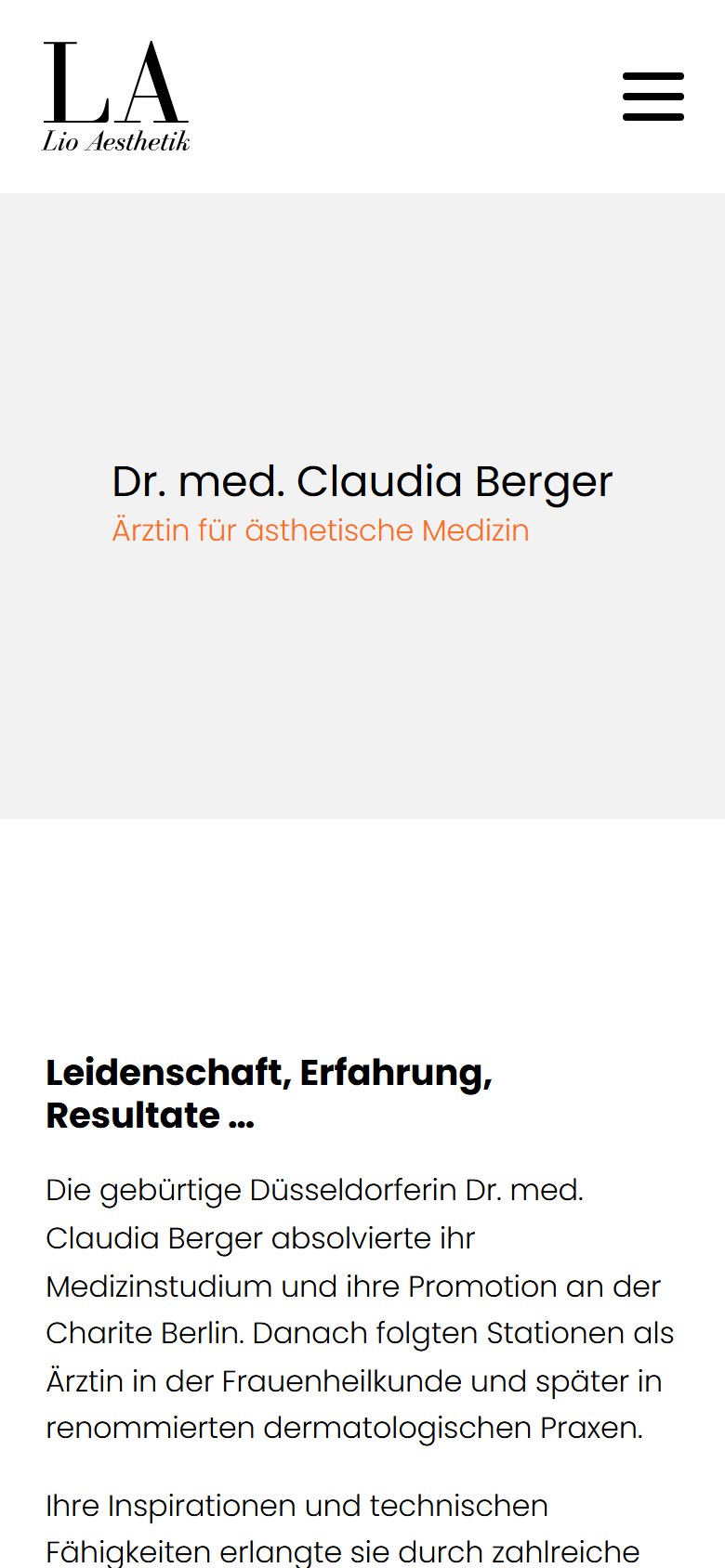 Website von Dr. med. Claudia Berger – Handyansicht