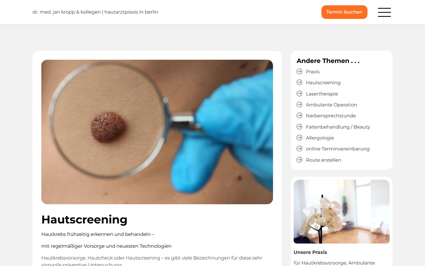 Website von Dr. med. Jan Kropp – Desktopansicht: Hautscreening