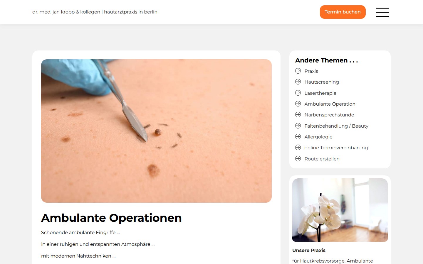 Website von Dr. med. Jan Kropp – Desktopansicht: Ambulante Operationen