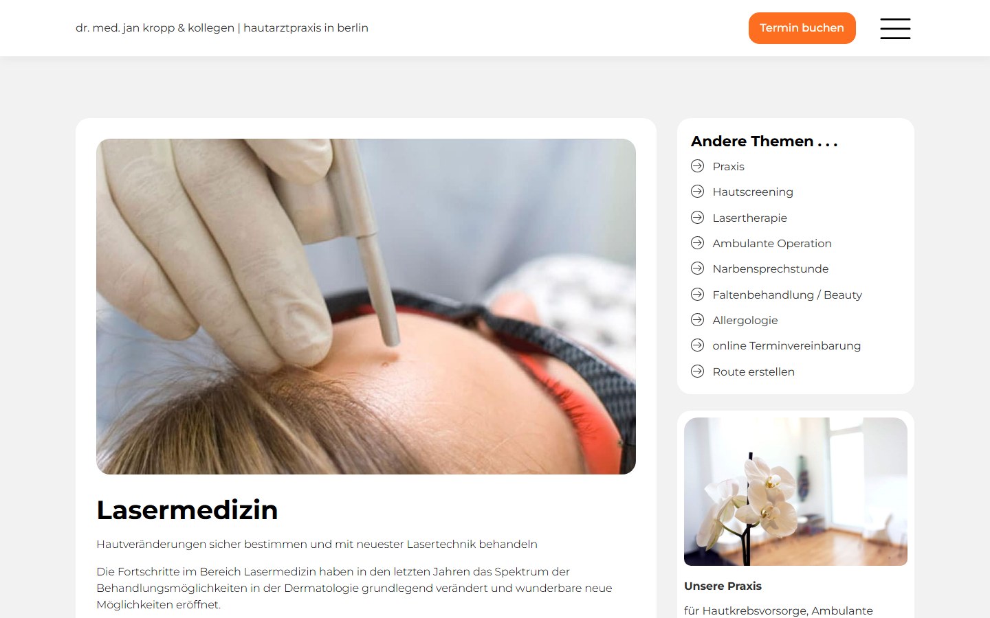 Website von Dr. med. Jan Kropp – Desktopansicht: Lasermedizin