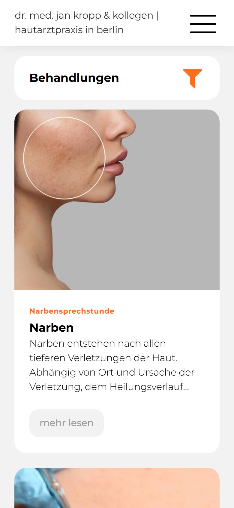 Website von Dr. med. Jan Kropp – Handyansicht: Behandlungen