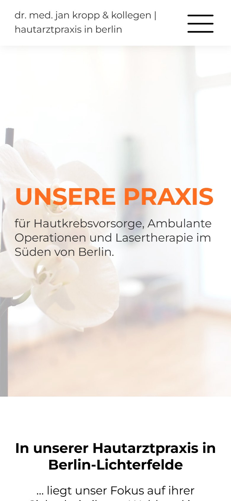 Website von Dr. med. Jan Kropp – Handyansicht: Praxis