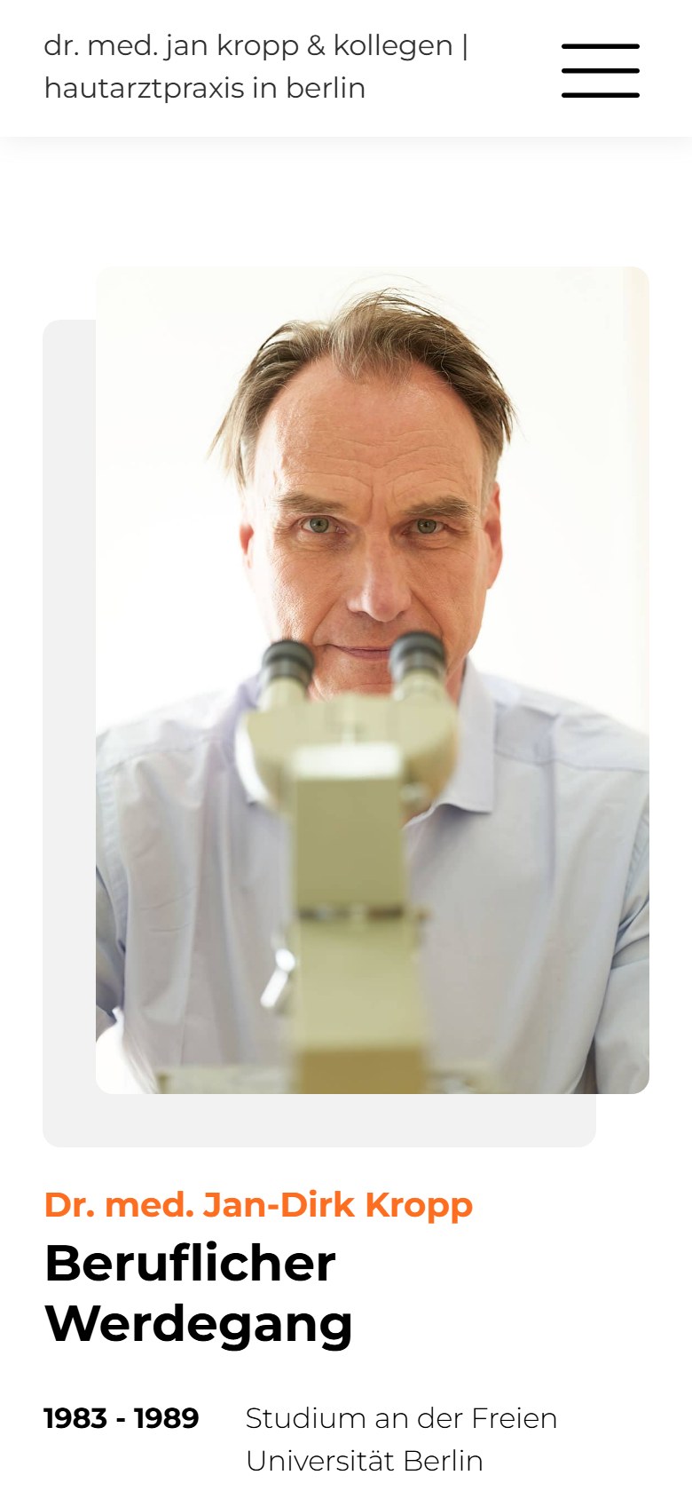 Website von Dr. med. Jan Kropp – Handyansicht: Dr. med. Jan-Dirk Kropp