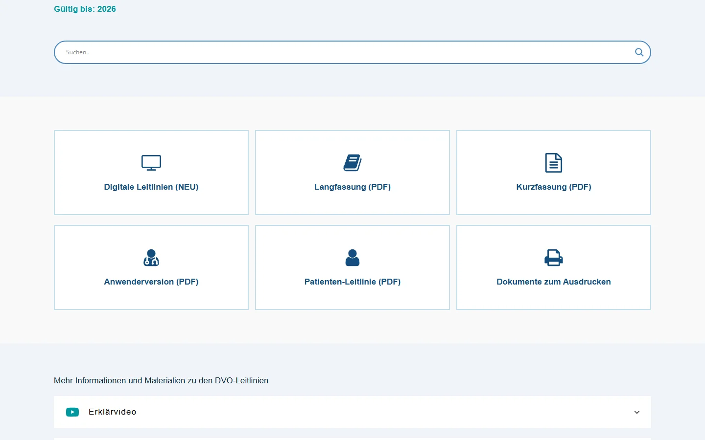 Website von DVO Leitlinie Osteoporose – Desktopansicht: Digitale Leitlinien (NEU)