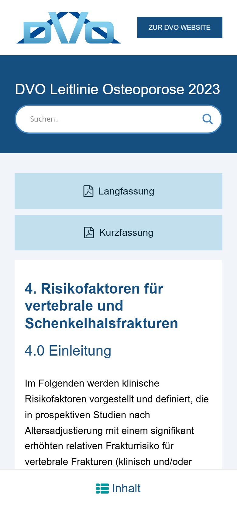 Website von DVO e.V. – Handyansicht: 4. Risikofaktoren für vertebrale und Schenkelhalsfrakturen