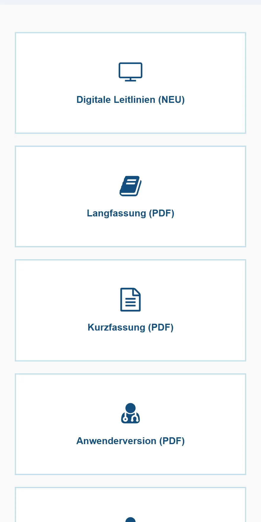 Website von DVO Leitlinie Osteoporose – Handyansicht: Digitale Leitlinien (NEU)