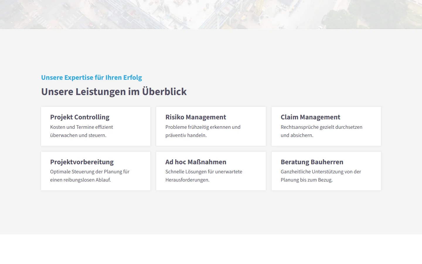 Website von Building Site Consulting GmbH – Desktopansicht: Unsere Expertise für Ihren Erfolg