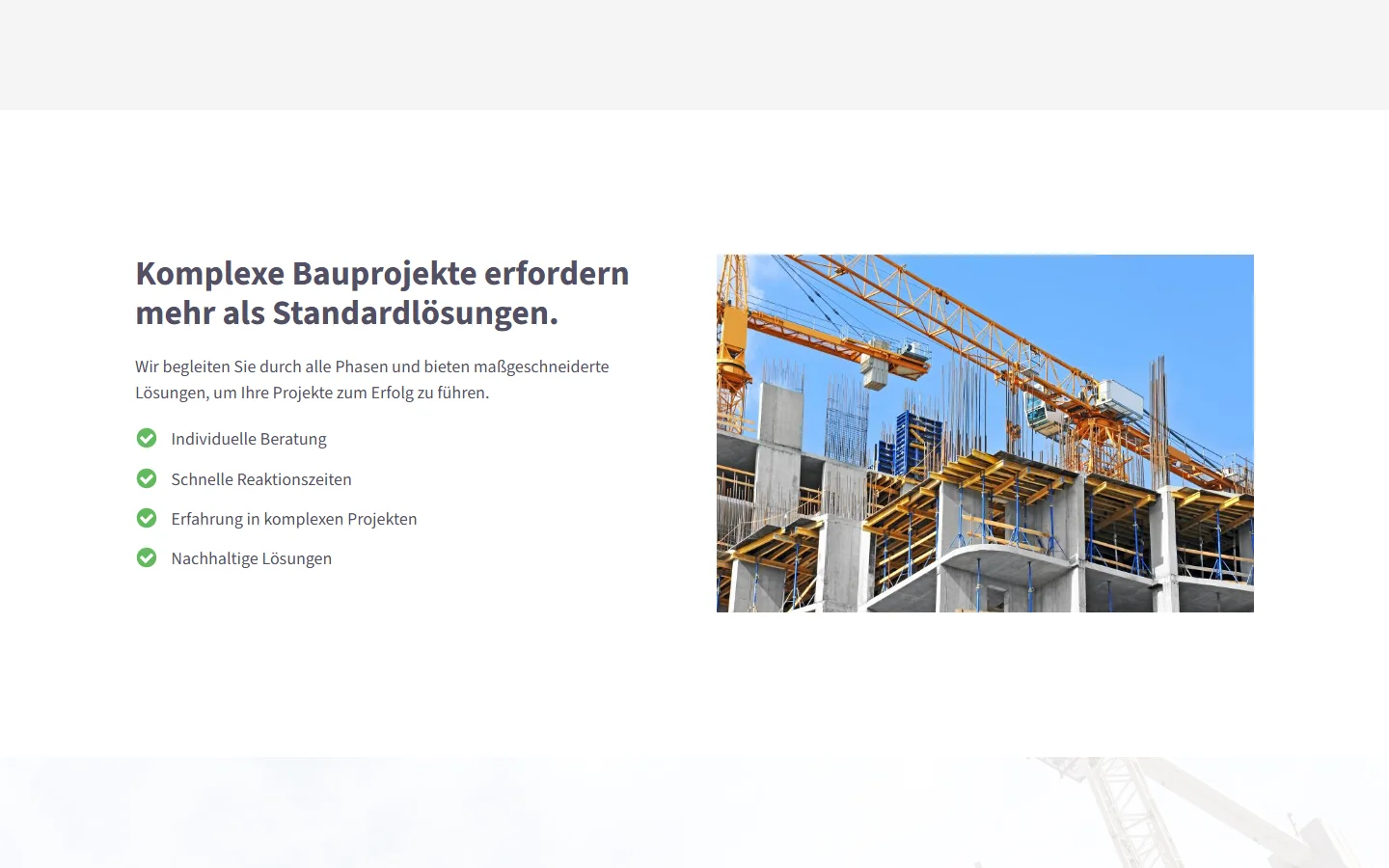 Website von Building Site Consulting GmbH – Desktopansicht: Komplexe Bauprojekte erfordern mehr als Standardlösungen.