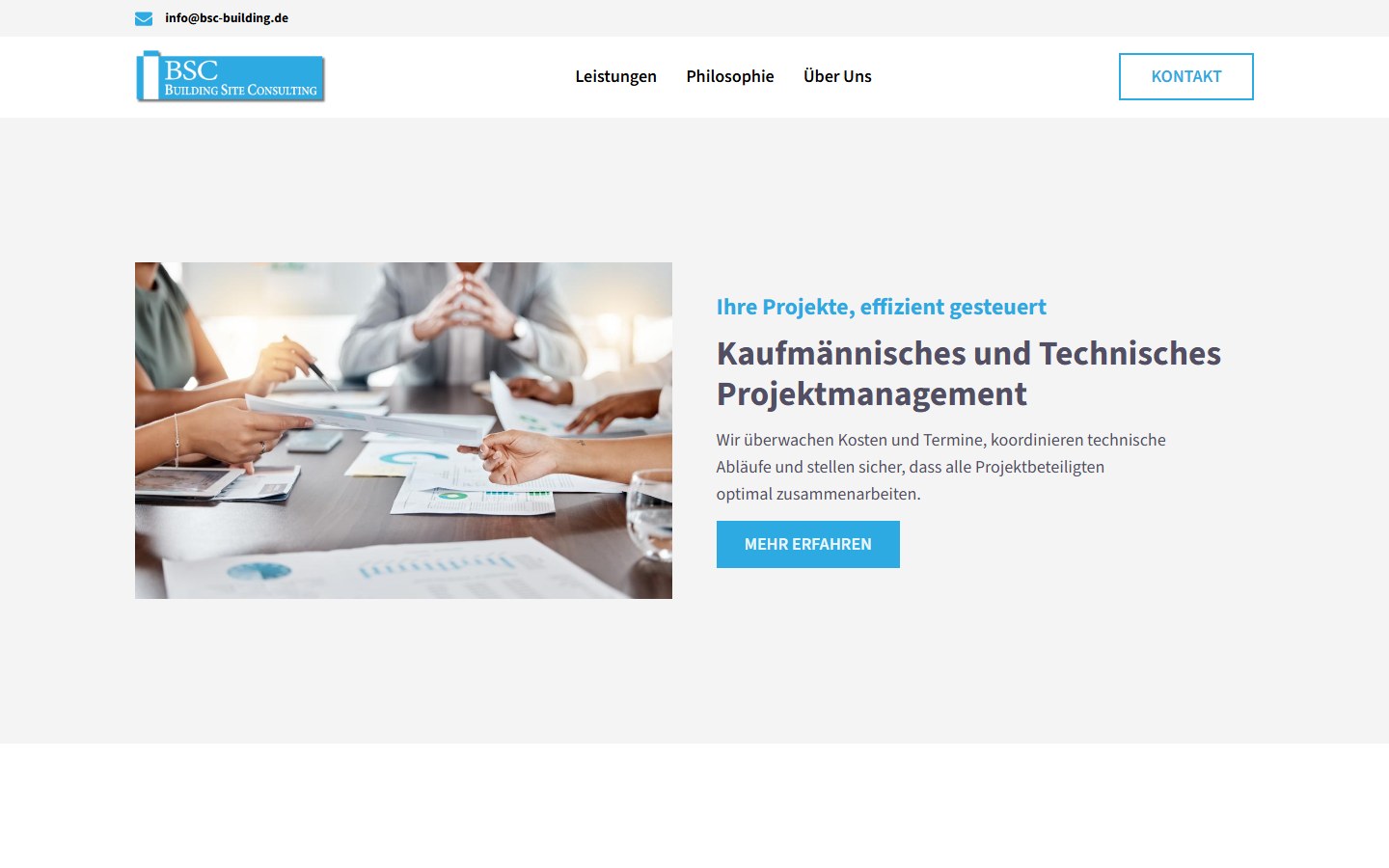 Website von Building Site Consulting GmbH – Desktopansicht: Effizientes Projektmanagement