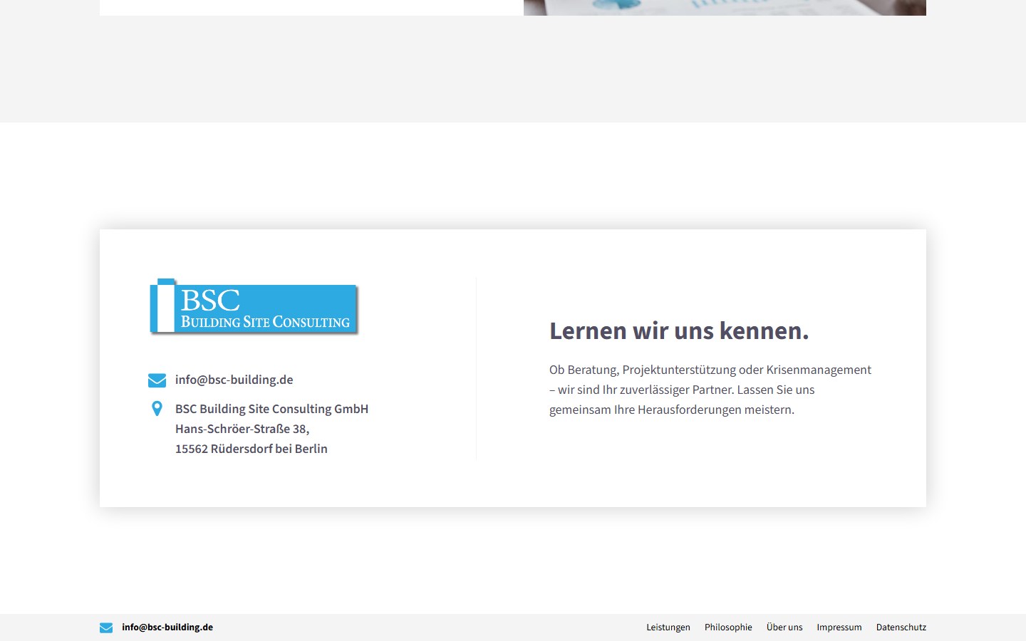 Website von Building Site Consulting GmbH – Desktopansicht: Optimiertes Beschaffungsmanagement