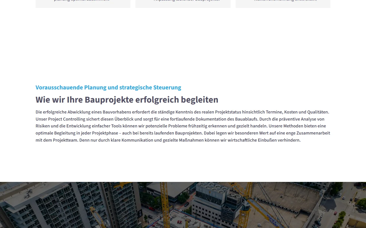 Website von Building Site Consulting GmbH – Desktopansicht: Vorausschauende Planung und strategische Steuerung