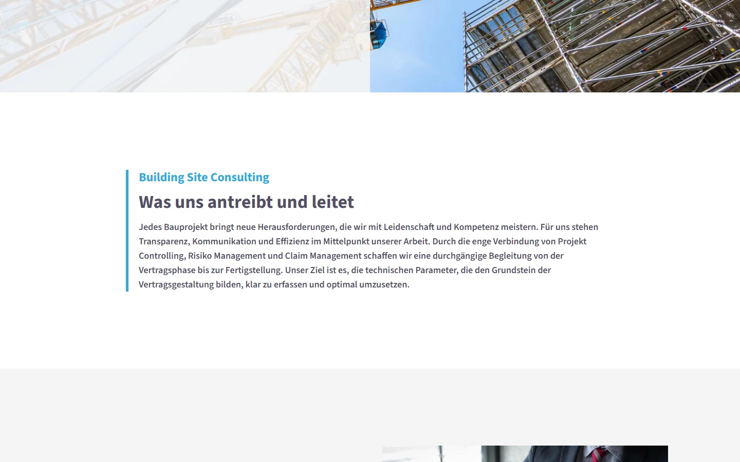 Website von Building Site Consulting GmbH – Desktopansicht: Building Site Consulting