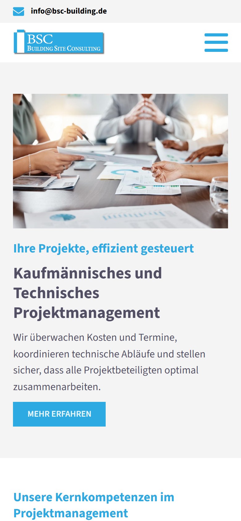 Website von Building Site Consulting GmbH – Handyansicht: Effizientes Projektmanagement
