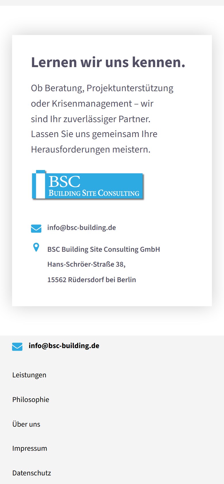 Website von Building Site Consulting GmbH – Handyansicht: Effizientes Projektmanagement