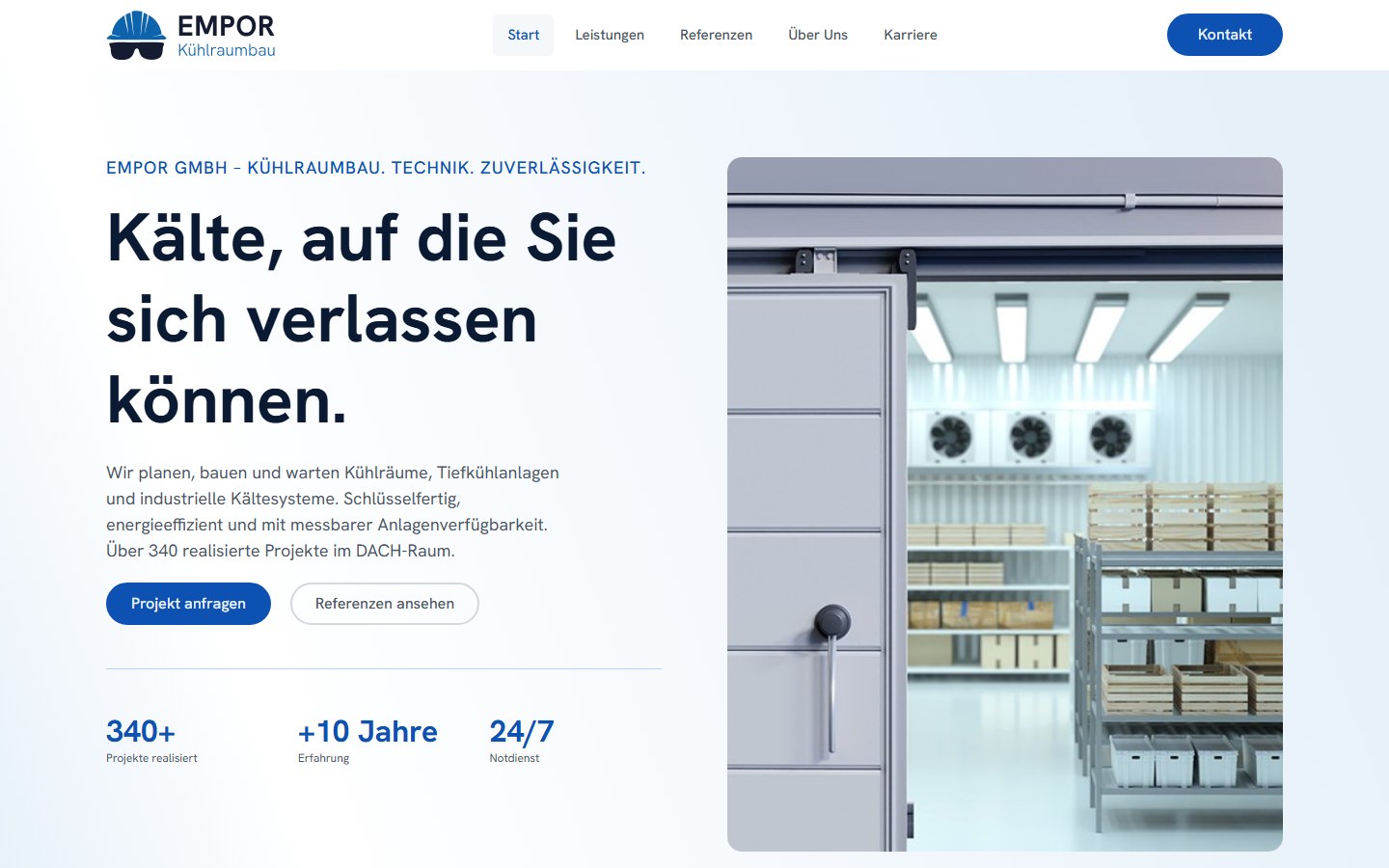 Website von Empor Kältetechnik – Desktopansicht: Empor Kältetechnik – Kühlraumbaum, Kühlhäuser, Industr