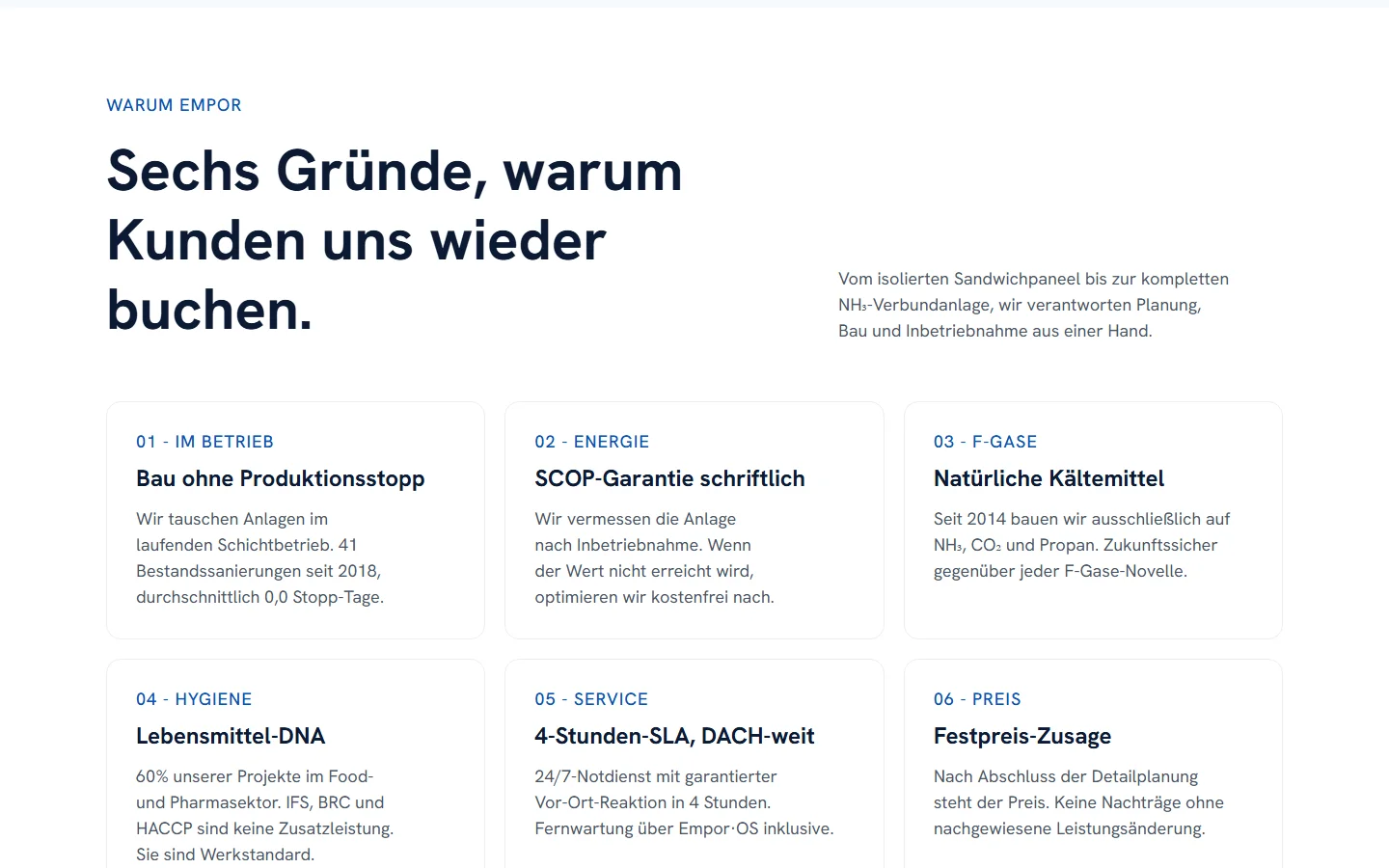 Website von Empor Kältetechnik – Desktopansicht: WARUM EMPOR