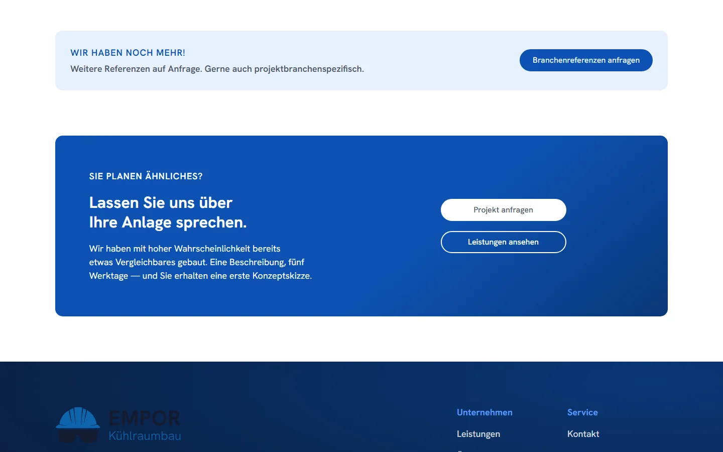 Website von Empor Kältetechnik – Desktopansicht: Lassen Sie uns über Ihre Anlage sprechen.