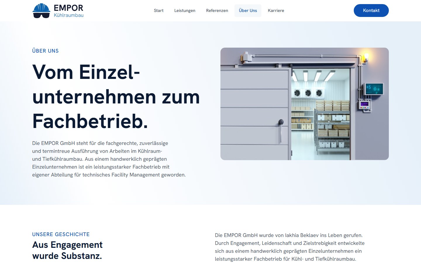 Website von Empor Kältetechnik – Desktopansicht: Über Uns – Empor Kältetechnik – Kühlraumbaum, Kü