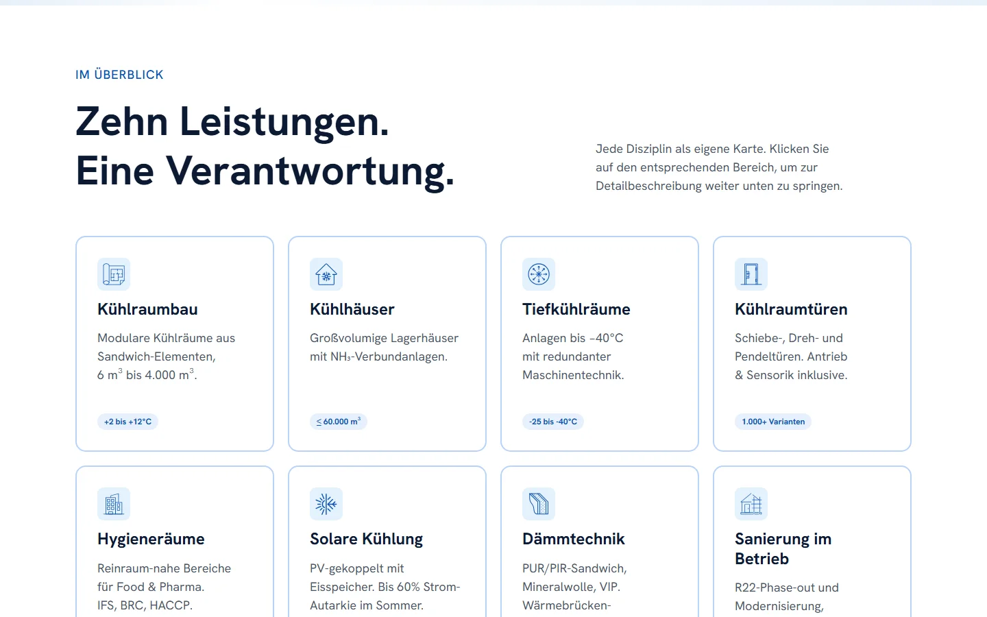 Website von Empor Kältetechnik – Desktopansicht: IM ÜBERBLICK