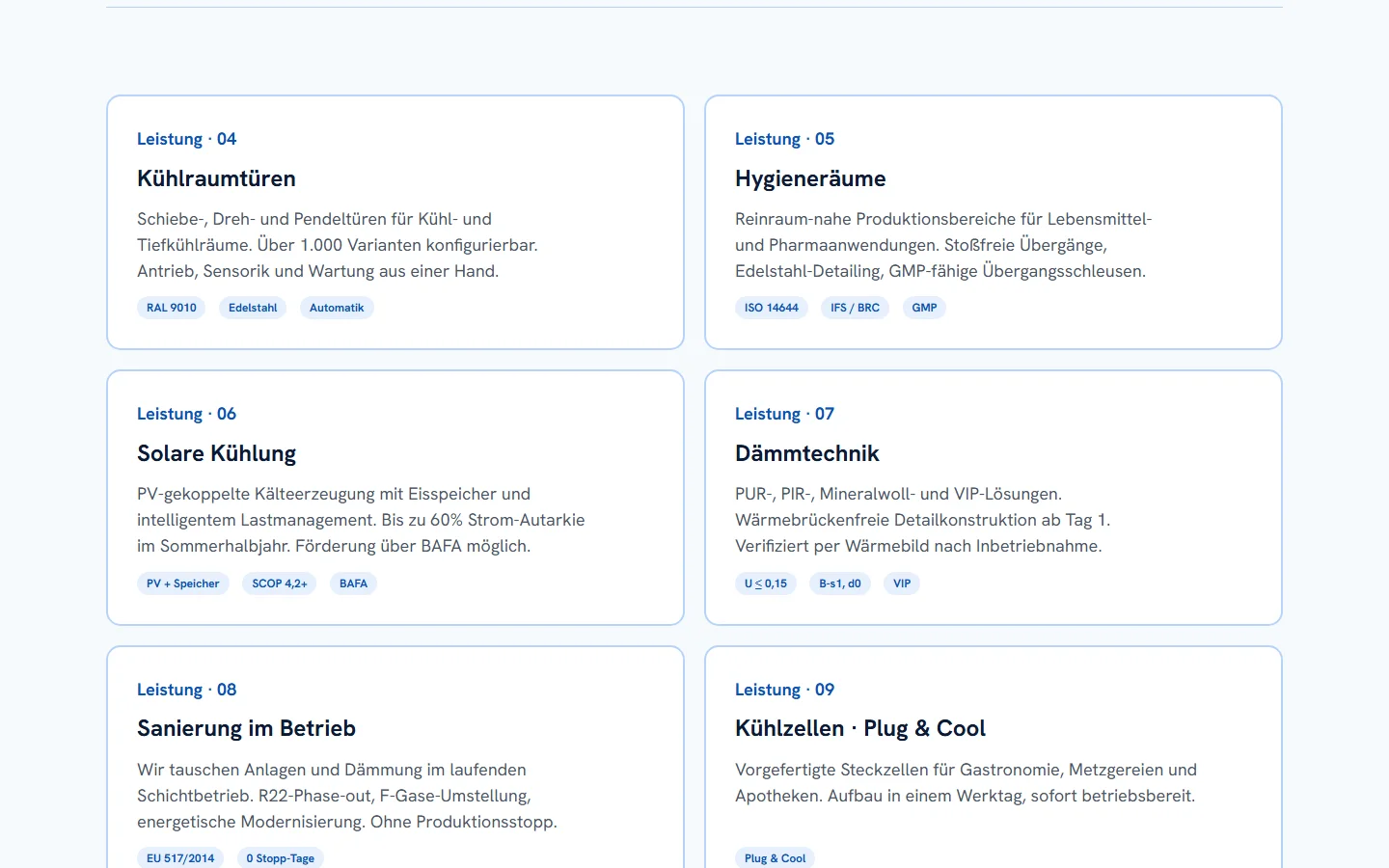 Website von Empor Kältetechnik – Desktopansicht: Kühlraumtüren
