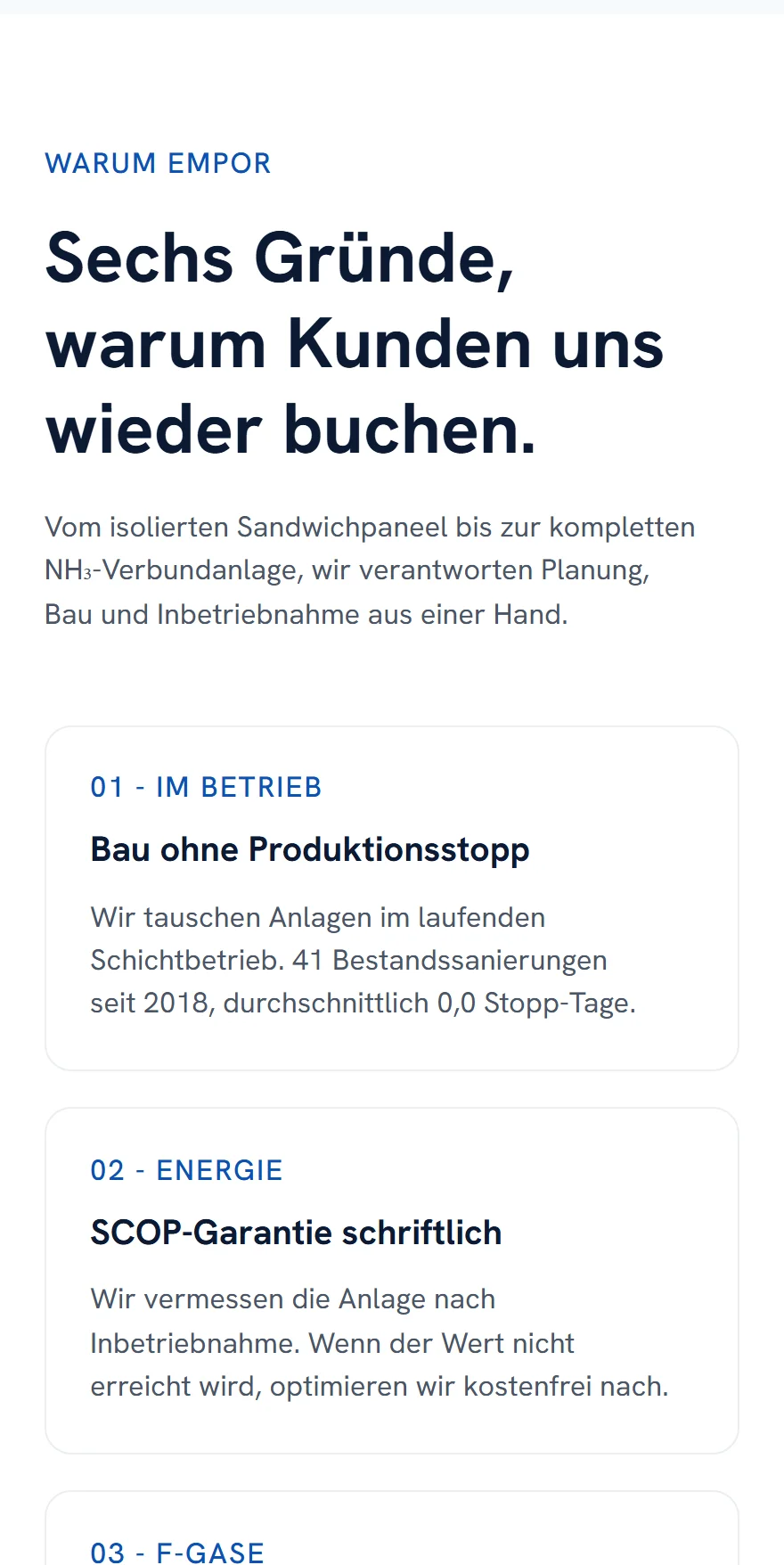 Website von Empor Kältetechnik – Handyansicht: WARUM EMPOR