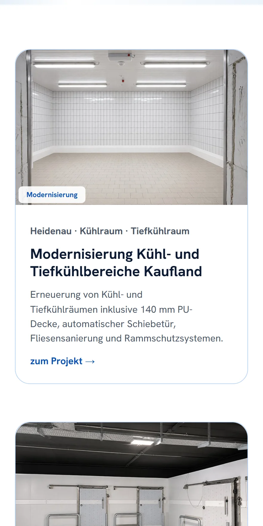 Website von Empor Kältetechnik – Handyansicht: Heidenau · Kühlraum · Tiefkühlraum
