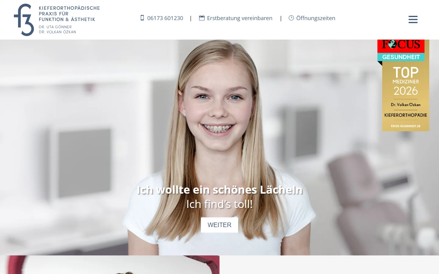 Website von F3 Orthodontics – Desktopansicht