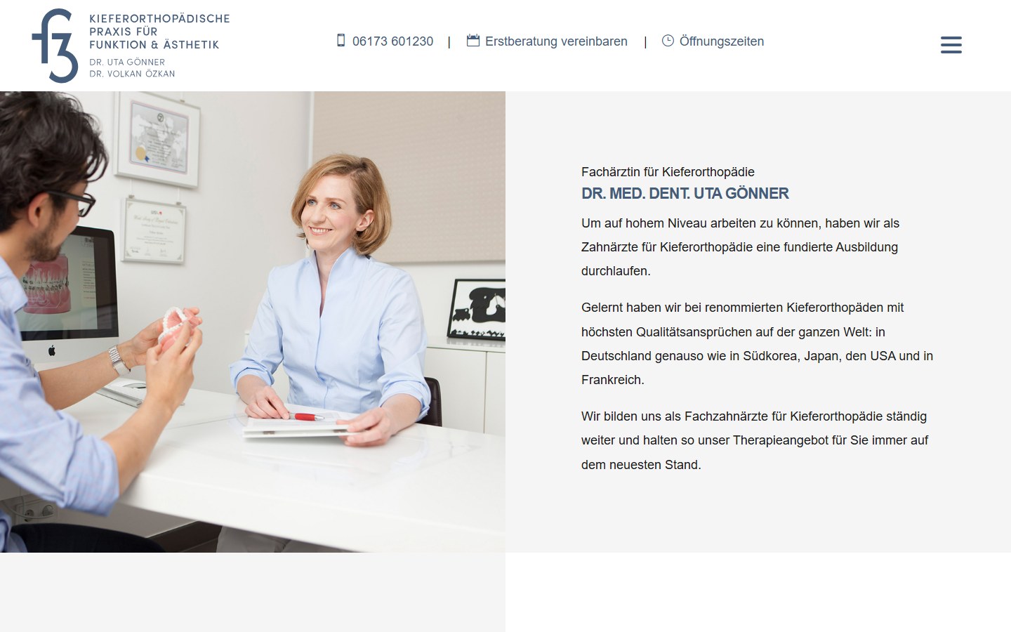 Website von F3 Orthodontics – Desktopansicht: Uta Goenner