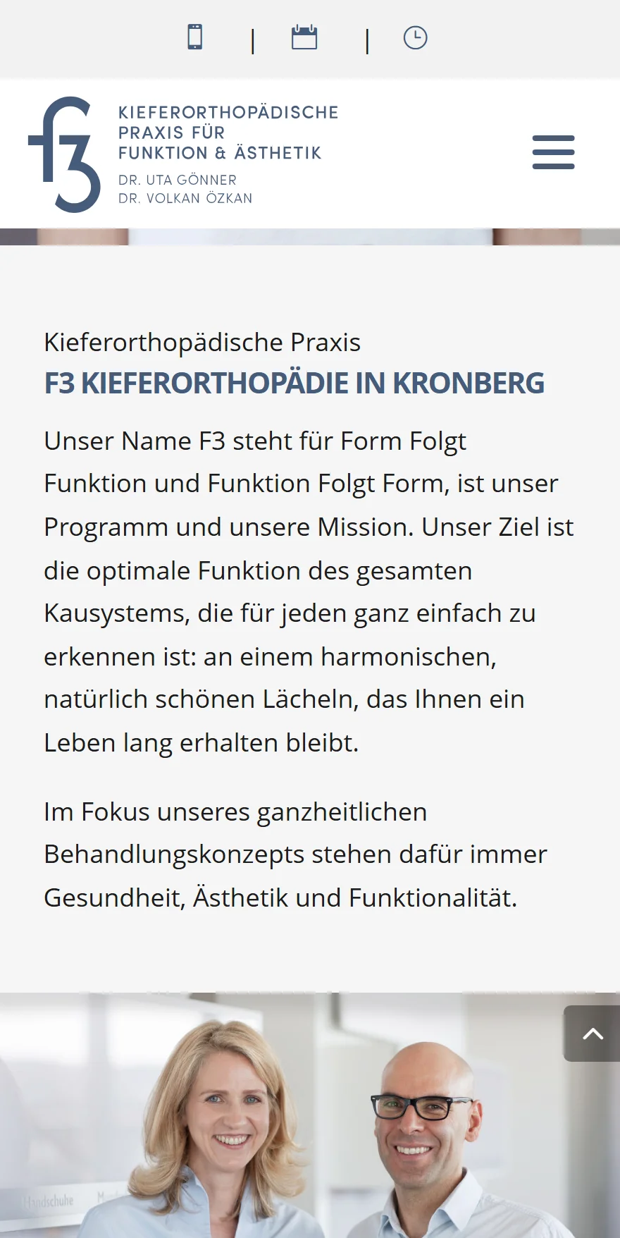 Website von F3 Orthodontics – Handyansicht: F3 KIEFERORTHOPÄDIE IN KRONBERG