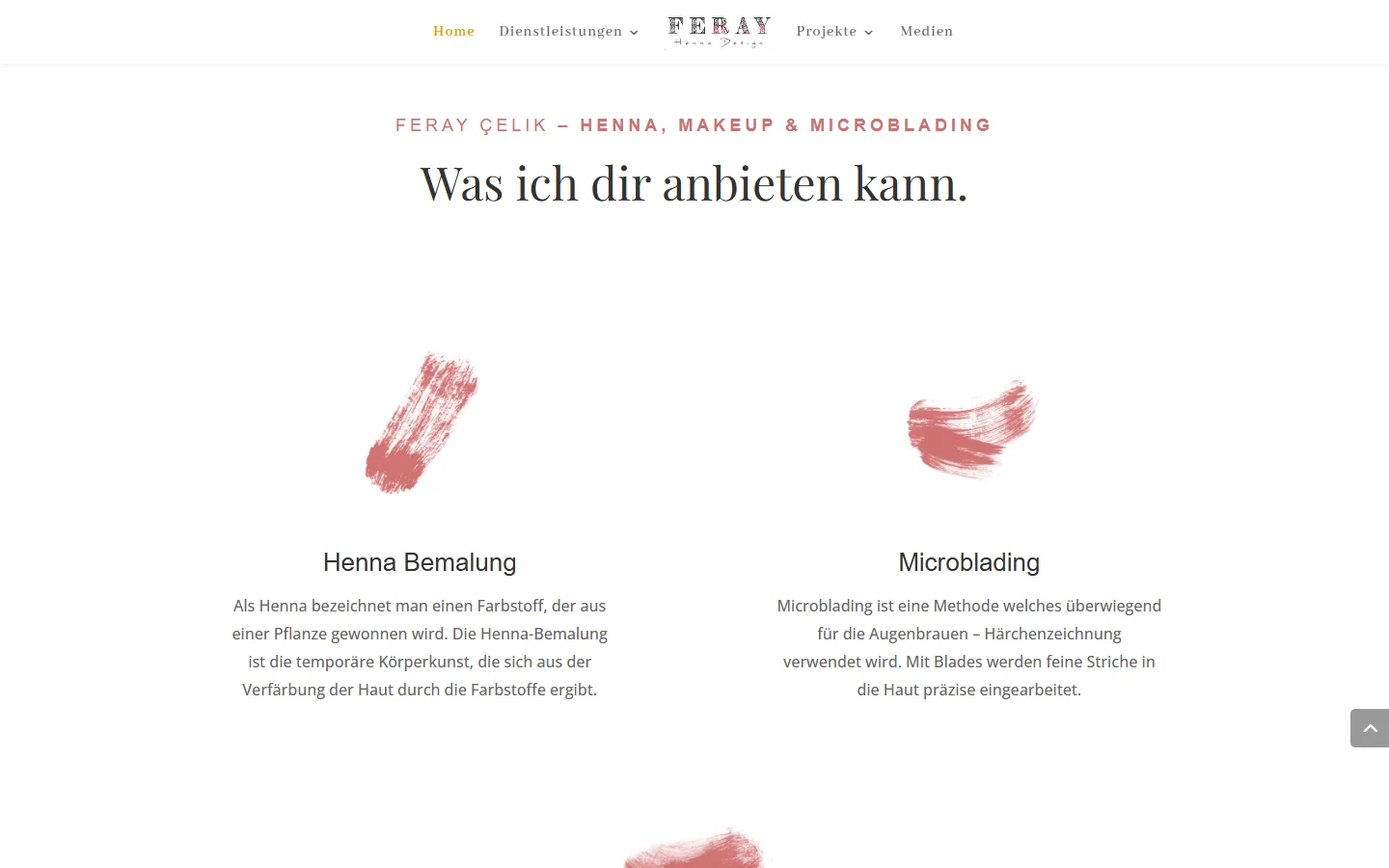 Website von Feray Henna Design – Desktopansicht: Was ich dir anbieten kann.