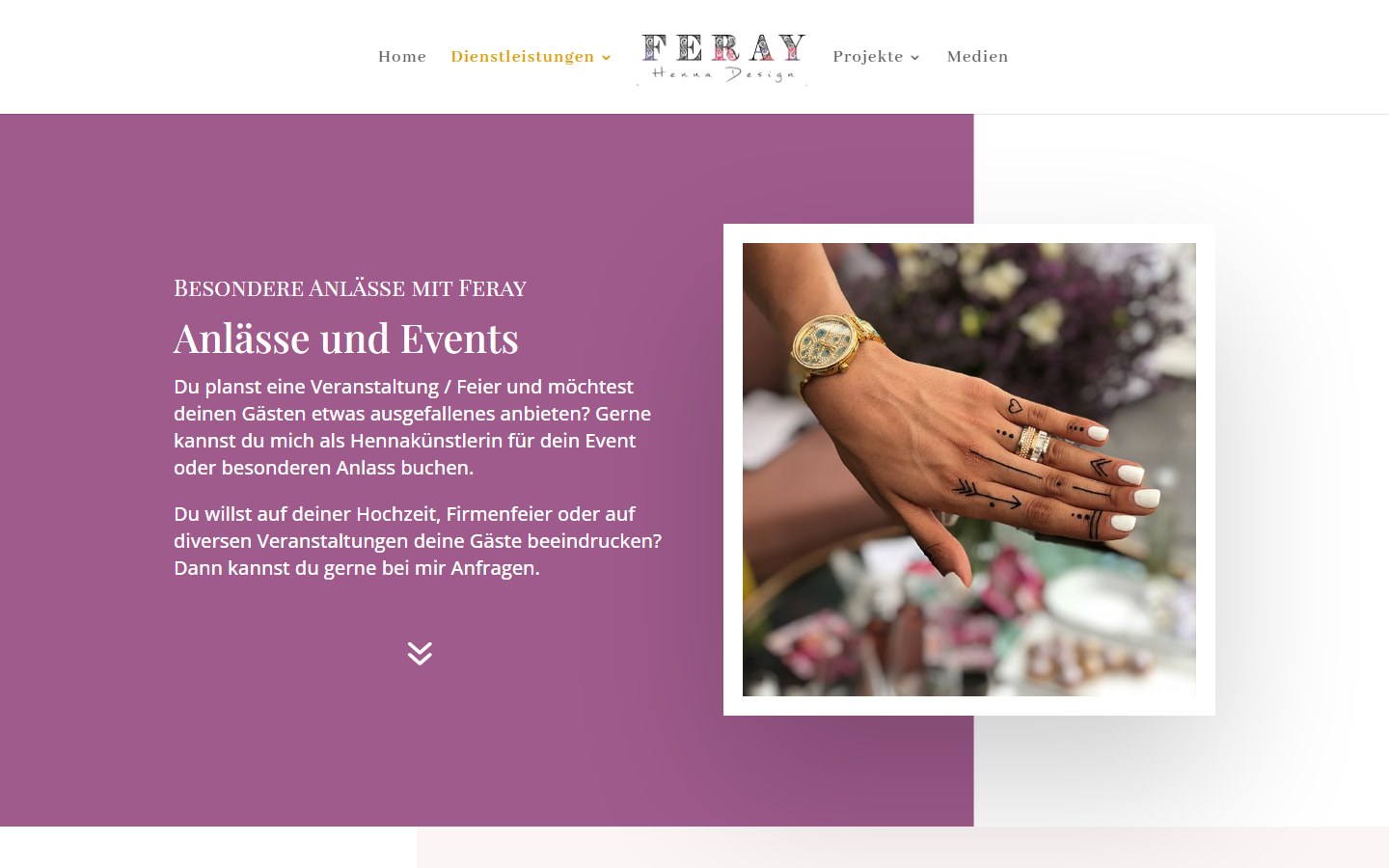 Website von Feray Henna Design – Desktopansicht: ferayhennadesign / Henna Künstlerin in Berlin