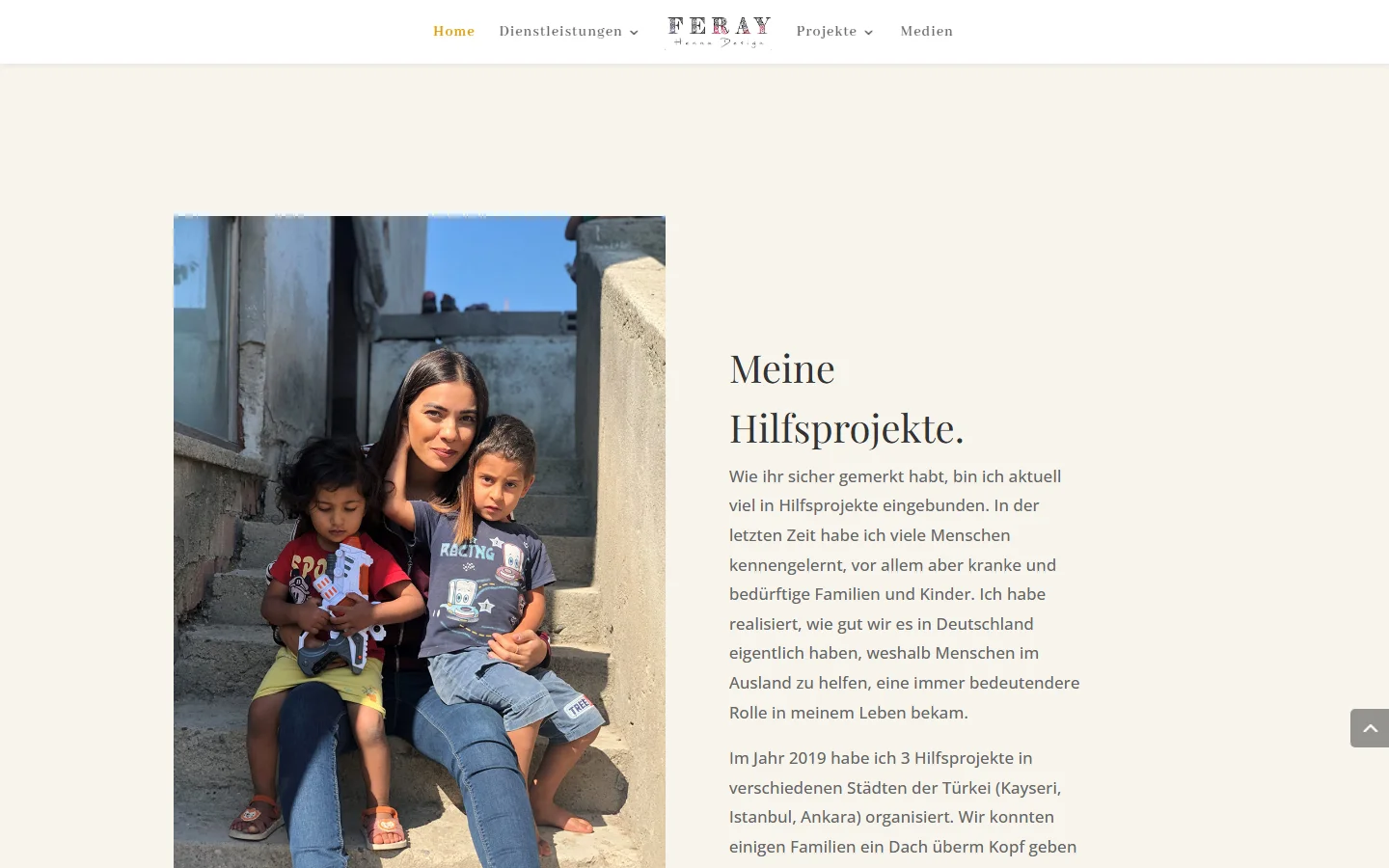 Website von Feray Henna Design – Desktopansicht: Meine Hilfsprojekte.