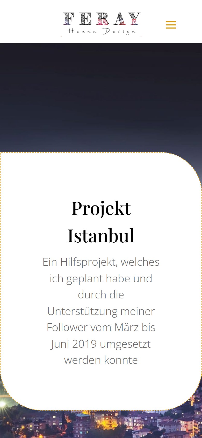 Website von Feray Henna Design – Handyansicht: ferayhennadesign / Henna Künstlerin in Berlin
