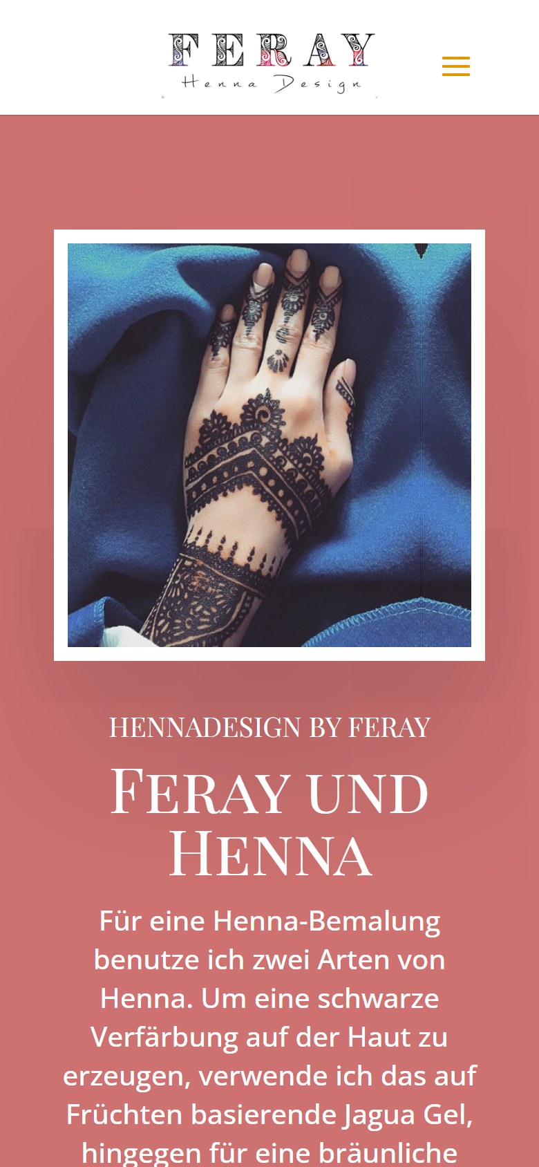 Website von Feray Henna Design – Handyansicht: ferayhennadesign / Henna Künstlerin in Berlin