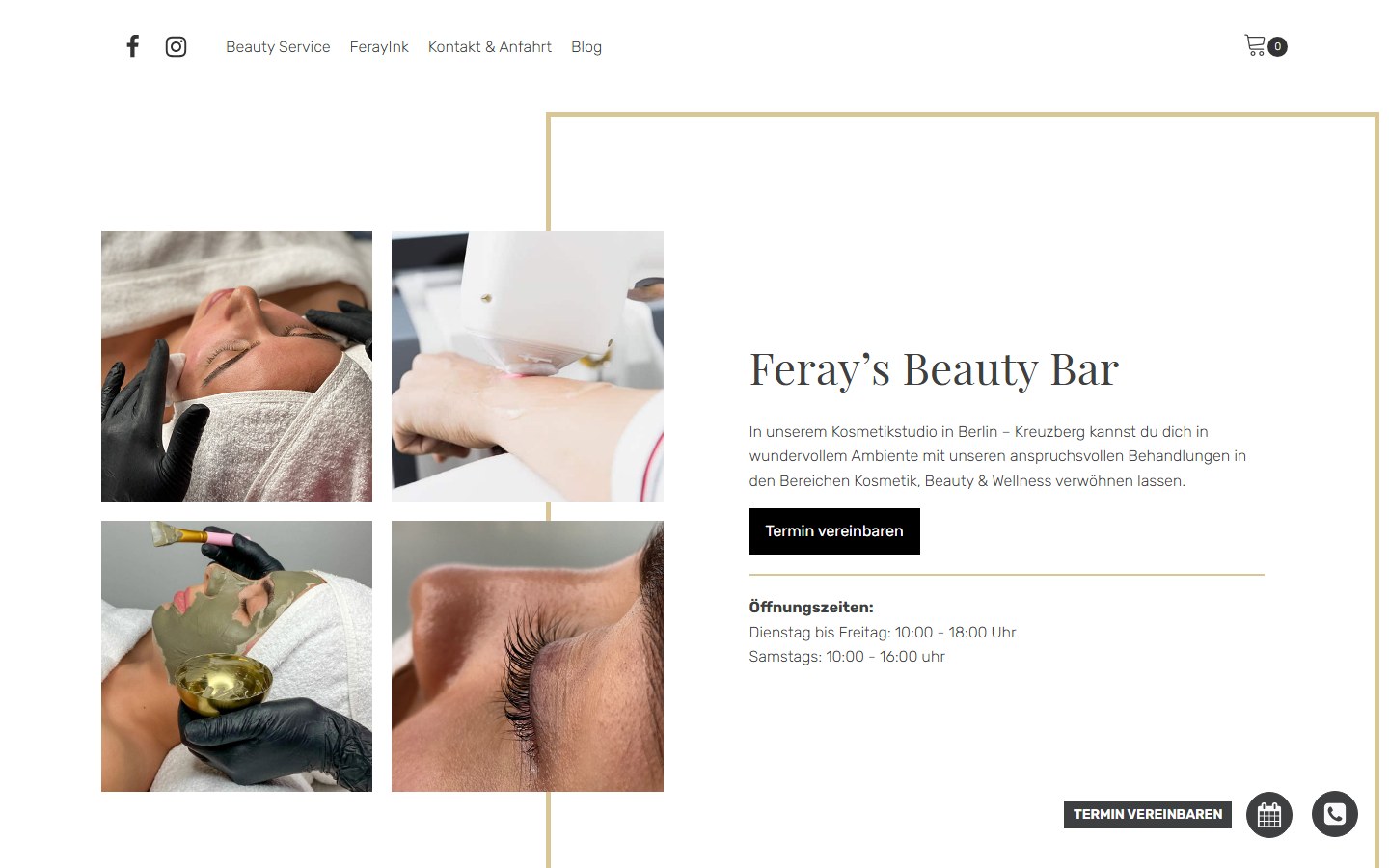 Website von Ferays Beauty Bar – Desktopansicht