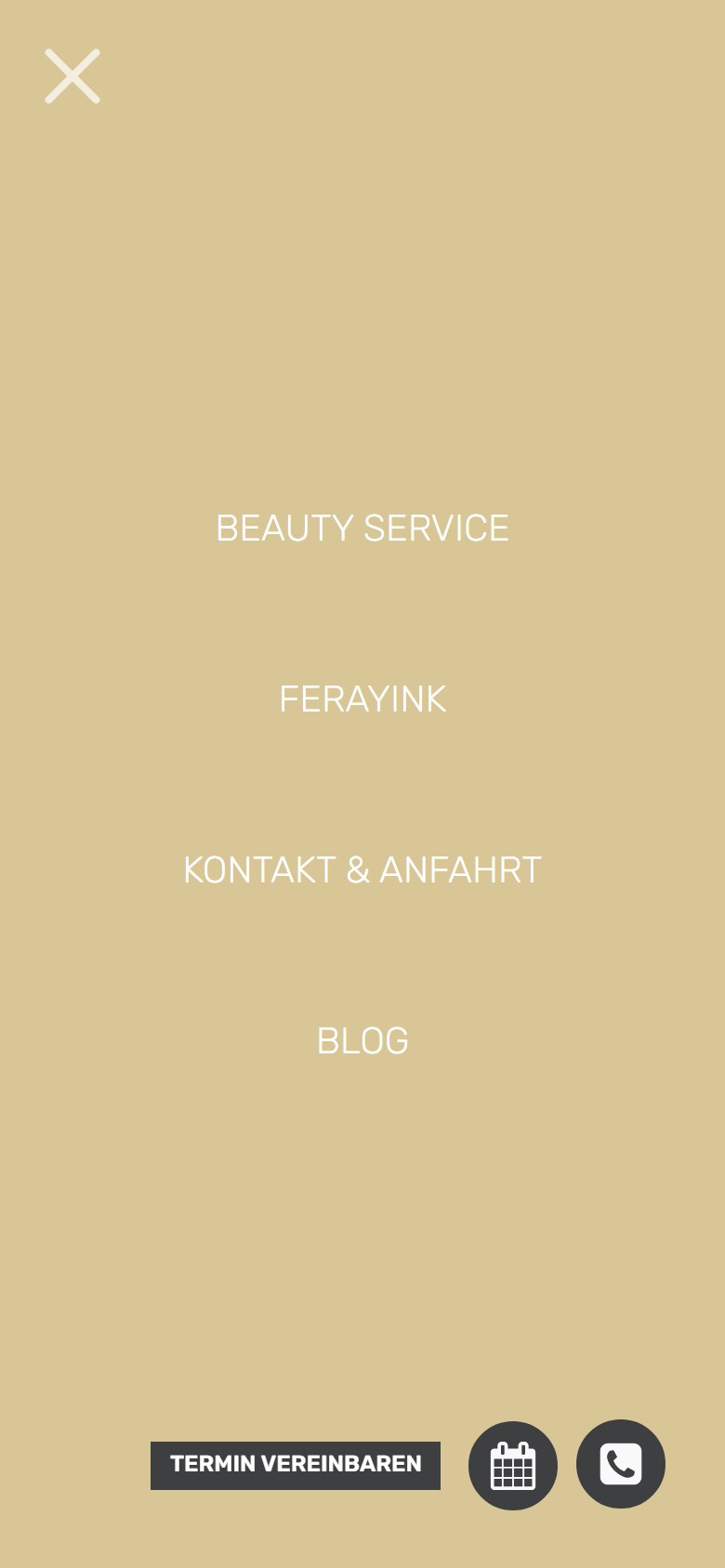 Website von Ferays Beauty Bar in der Handyansicht mit geöffnetem Menü