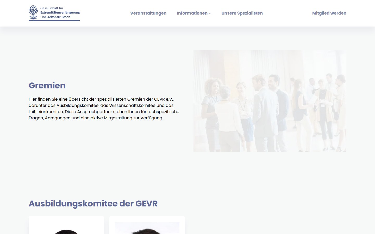 Website von GEVR e.V. – Desktopansicht: Gremien