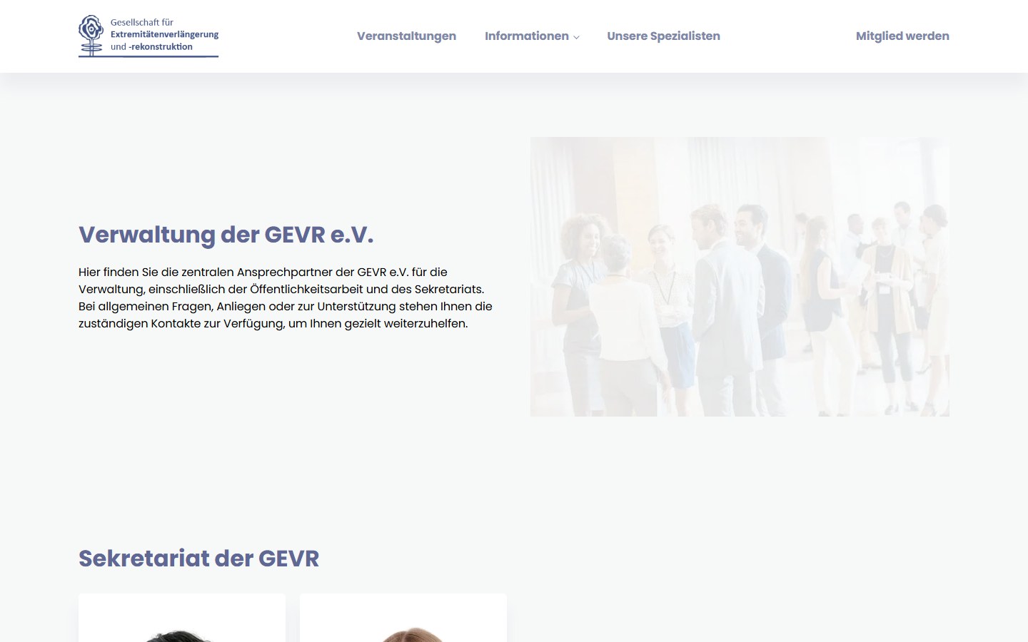Website von GEVR e.V. – Desktopansicht: Verwaltung