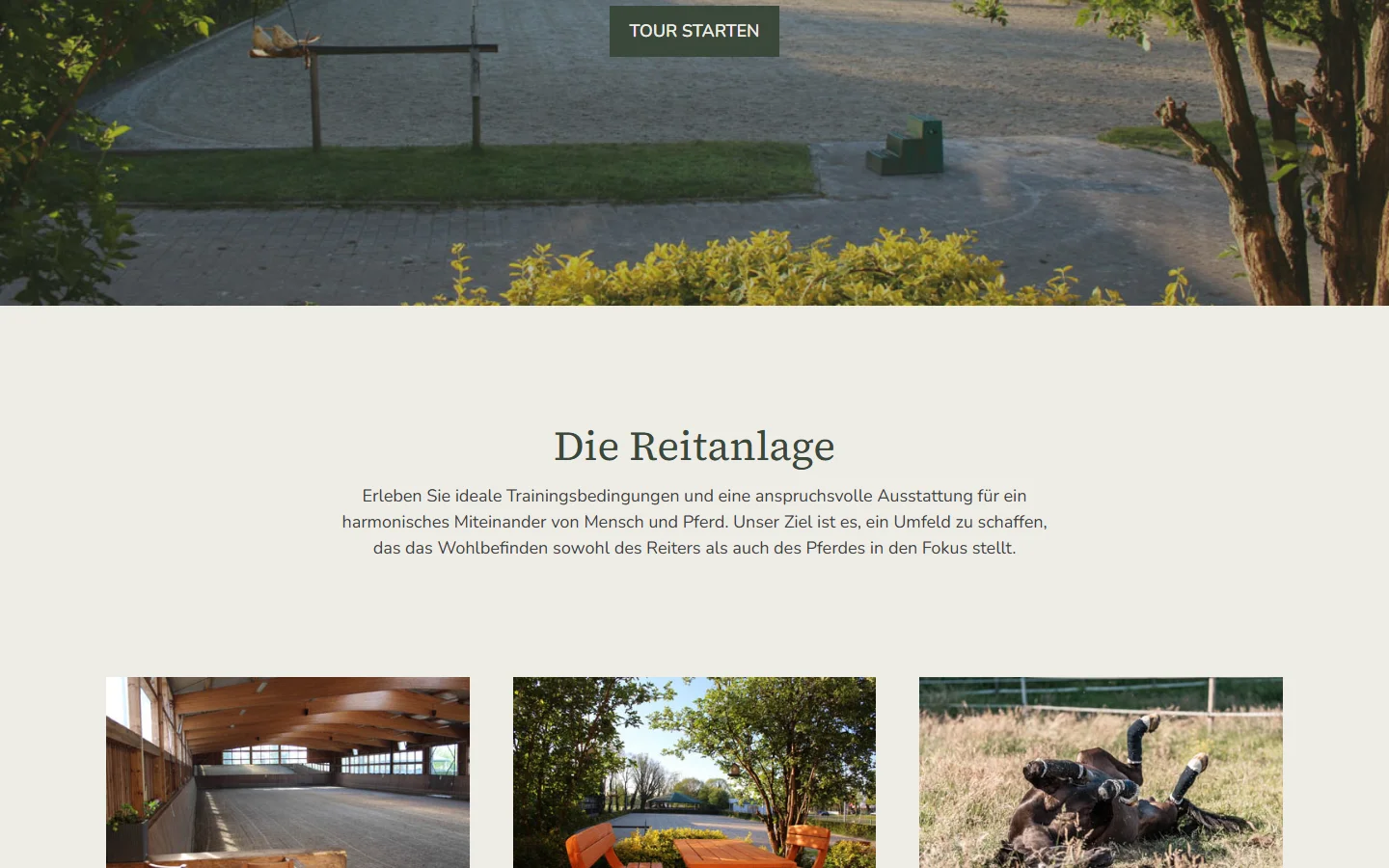 Website von Gut Wietstock Reitanlage – Desktopansicht: Die Reitanlage