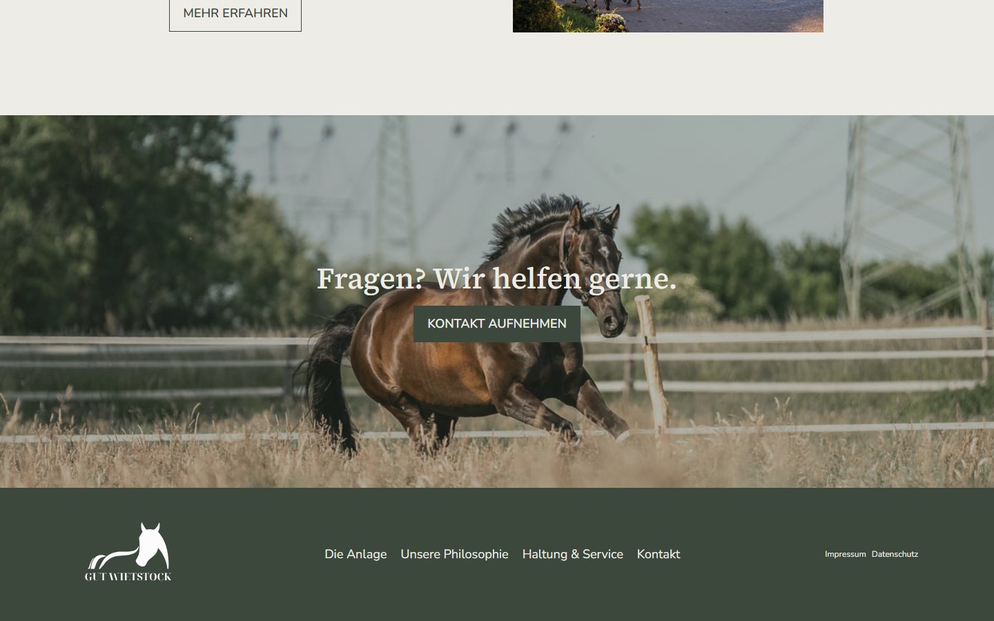 Website von Gut Wietstock Reitanlage – Desktopansicht: Gut Wietstock