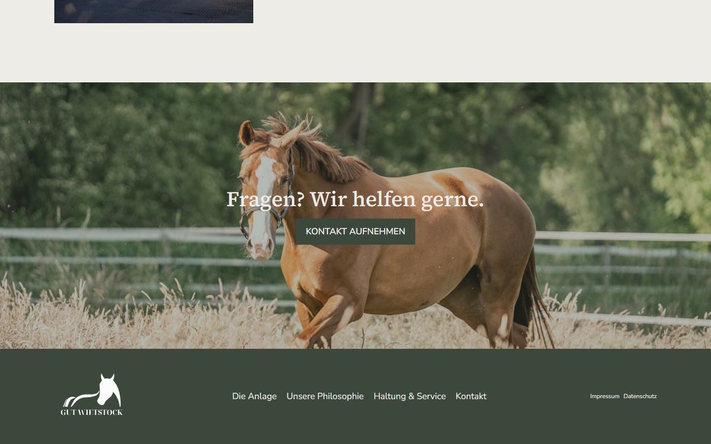 Website von Gut Wietstock Reitanlage – Desktopansicht: Die Anlage