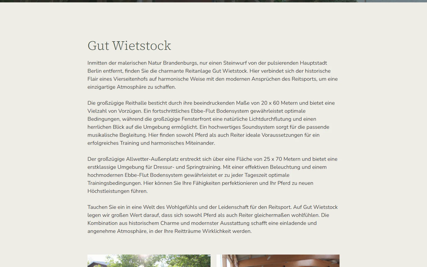 Website von Gut Wietstock Reitanlage – Desktopansicht: Gut Wietstock
