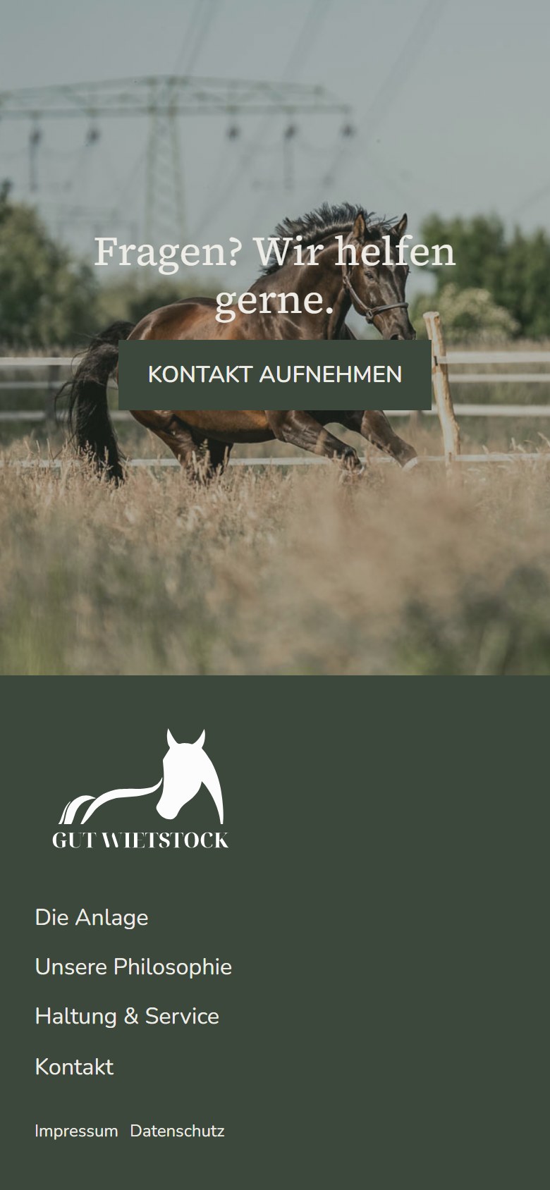 Website von Gut Wietstock Reitanlage – Handyansicht: Gut Wietstock